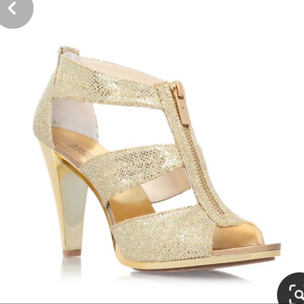 Michael Kors Gold Sparkle T-Strap Heels